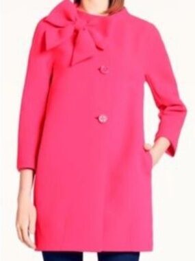 NEW Kate Spade Dorothy Bow Coat Fuchsia "Barbie Pink" Swing Coat Retail $598 MED